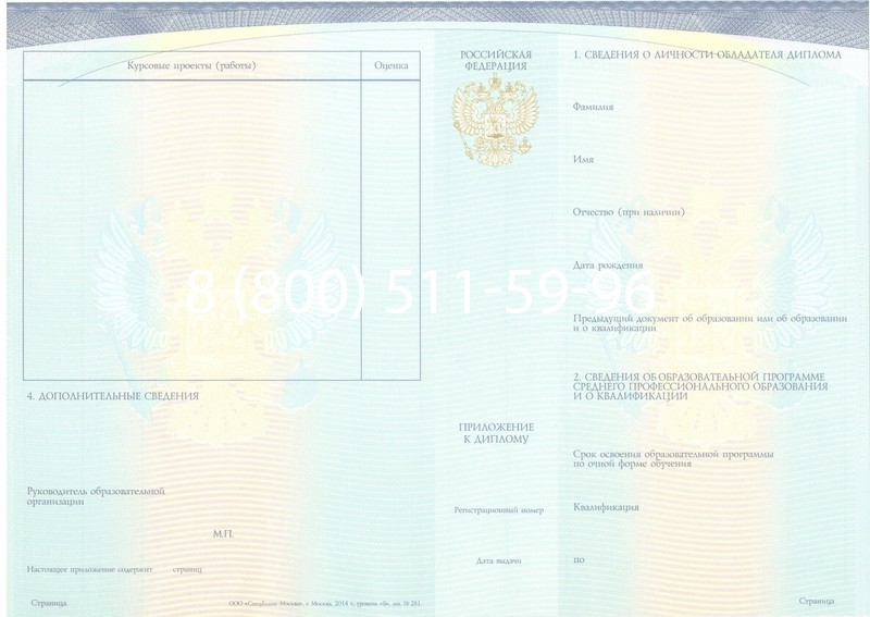 Купить Диплом техникума (Спецбланк) 2014-2024 года в Подольске